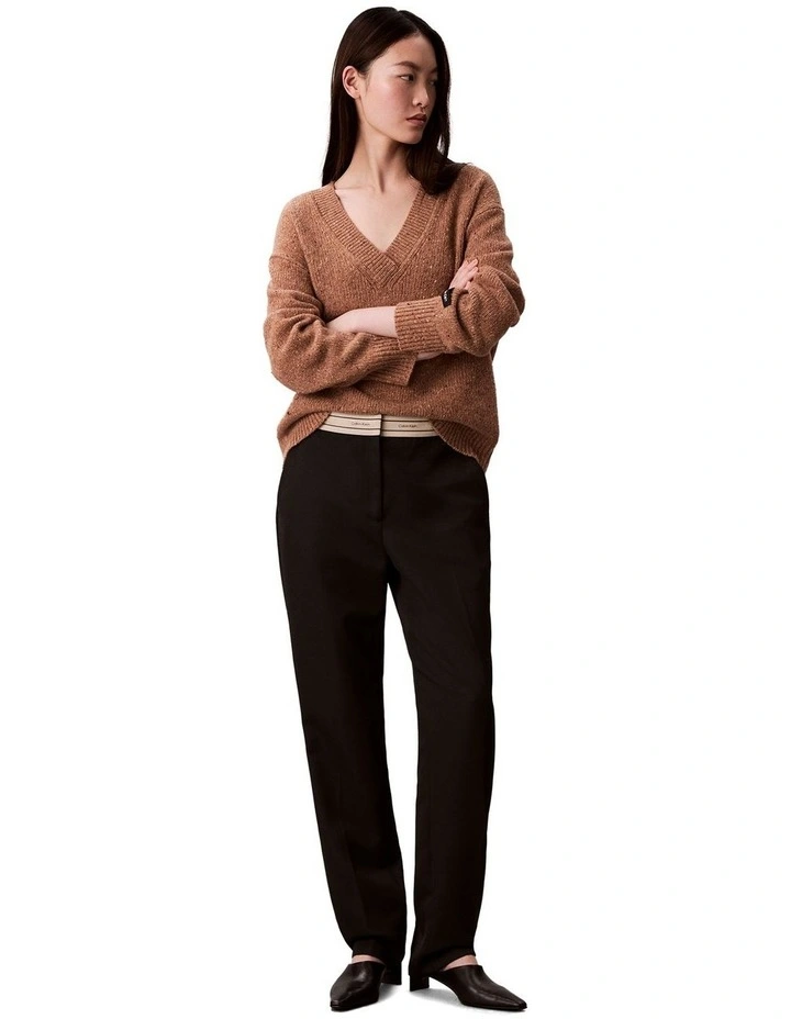 Chunky Relaxed V Neck Sweater in Brown image 5