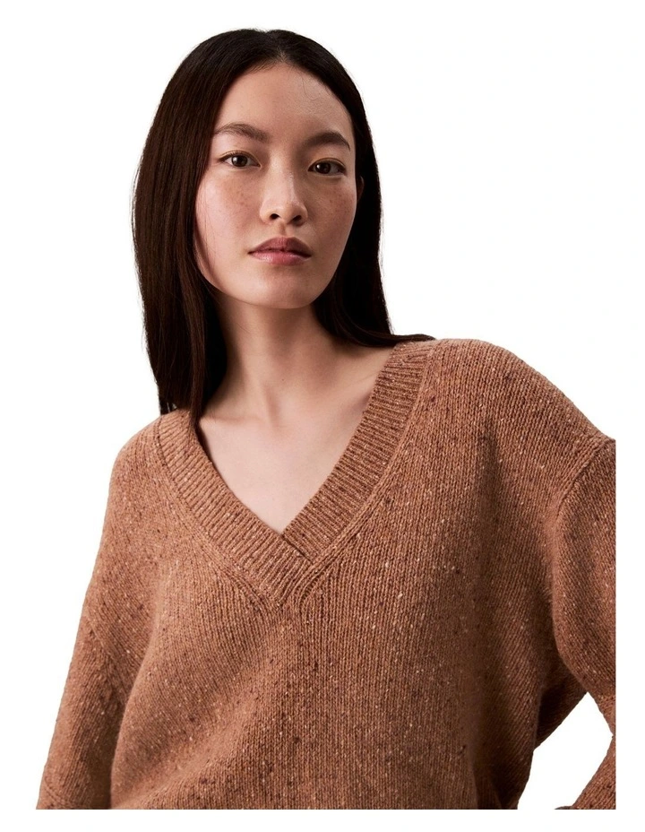 Chunky Relaxed V Neck Sweater in Brown image 5