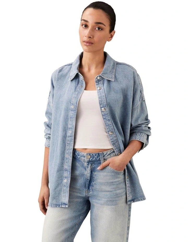 Relaxed Linen Denim Shirt in Aaron image 1