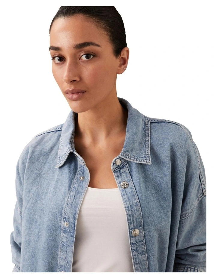 Relaxed Linen Denim Shirt in Aaron image 4