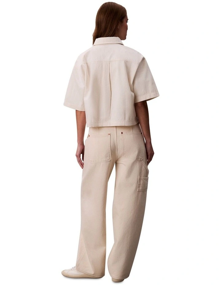 Denim Short Sleeve Cropped Shirt in Chalk White image 2