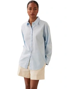 Stretch Poplin Relaxed Shirt in Cool Blue