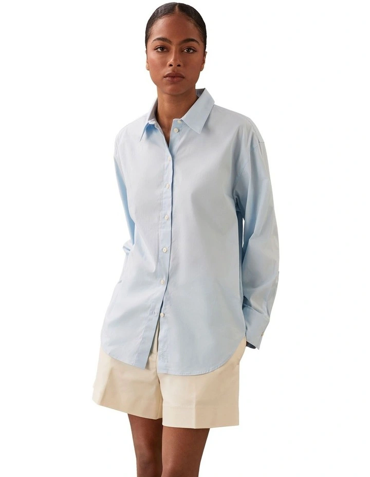 Stretch Poplin Relaxed Shirt in Cool Blue image 1