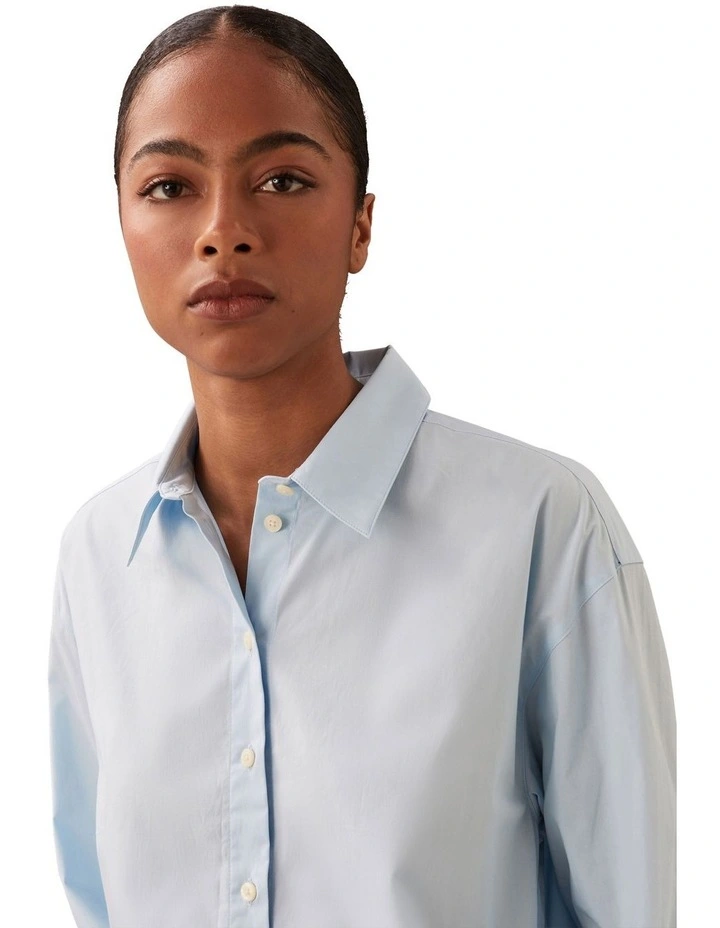 Stretch Poplin Relaxed Shirt in Cool Blue image 3