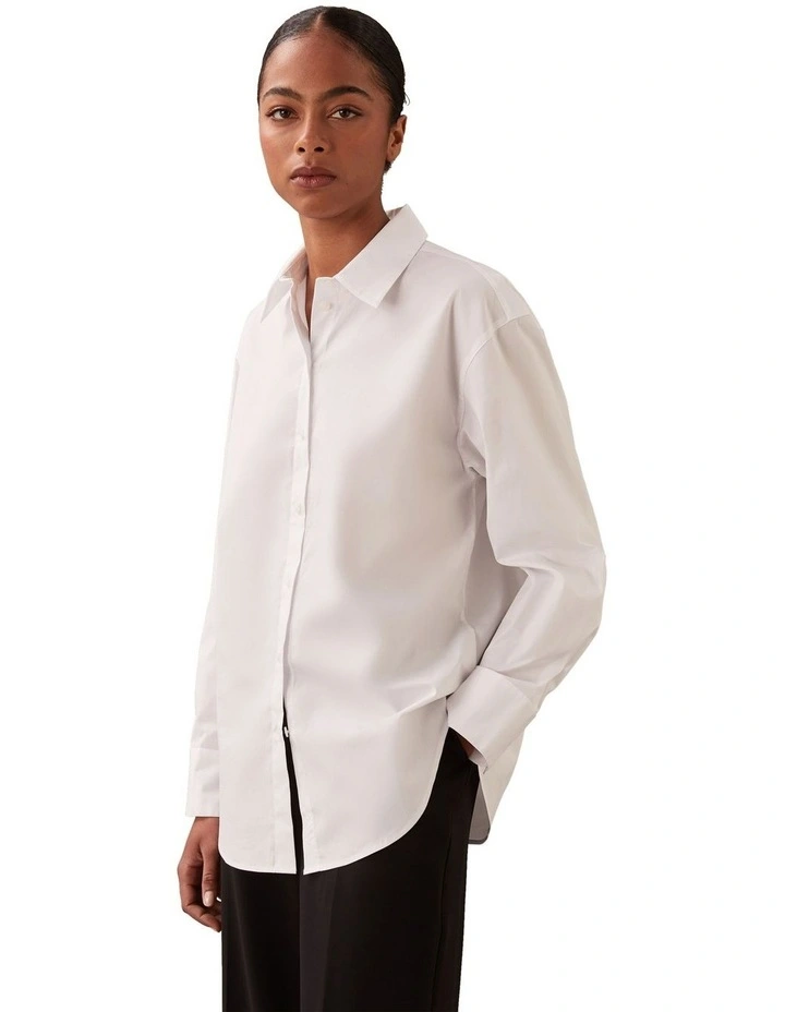 Stretch Poplin Relaxed Shirt in Brilliant White image 3