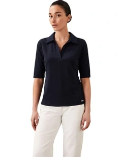 Hi Shine Crepe Jersey Polo in Black