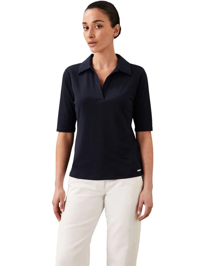 Hi Shine Crepe Jersey Polo in Black image 1