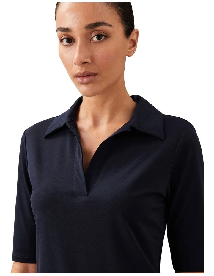 Hi Shine Crepe Jersey Polo in Black image 3