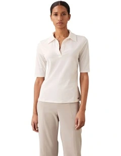 Hi Shine Crepe Jersey Polo in Cream