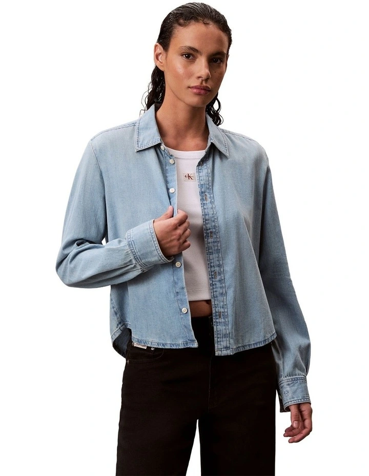 Cropped Long Sleeve Shirt in Blue image 1