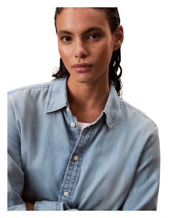 Cropped Long Sleeve Shirt in Blue image 3