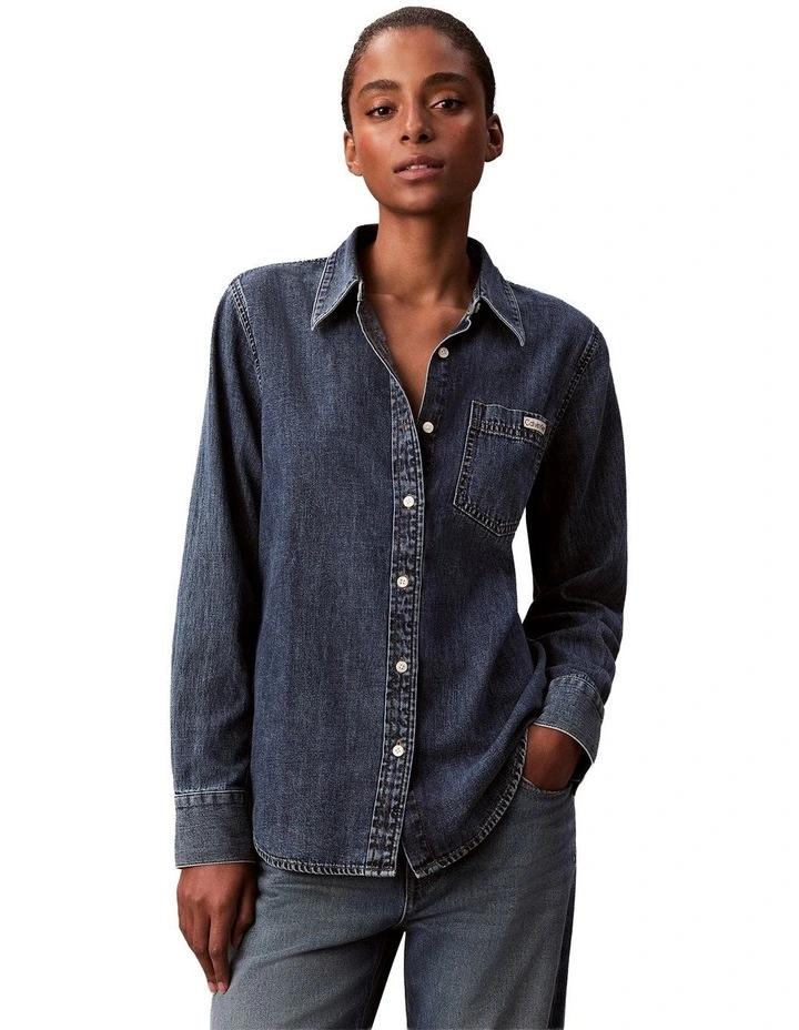 Long Sleeve Classic Denim Shirt in Blue image 1