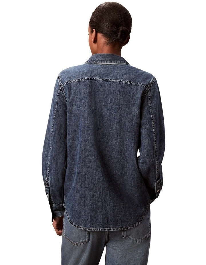 Long Sleeve Classic Denim Shirt in Blue image 2