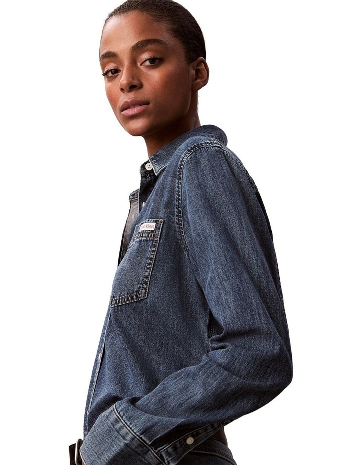 Long Sleeve Classic Denim Shirt in Blue image 3