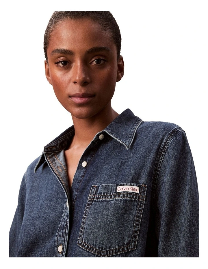 Long Sleeve Classic Denim Shirt in Blue image 4