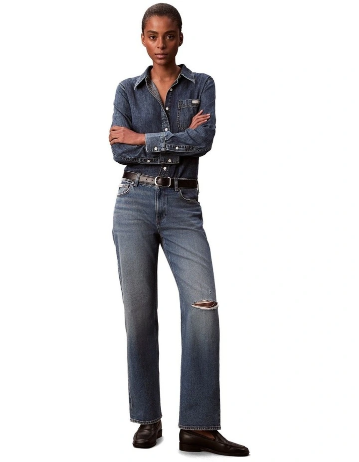 Long Sleeve Classic Denim Shirt in Blue image 6