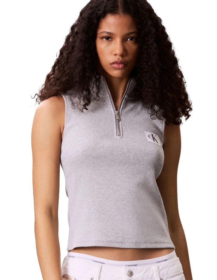 Sleeveless Quarter Zip Top in Grey image 1