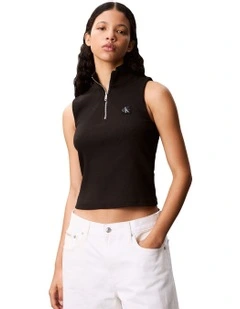 Sleeveless Quarter Zip Top in Black