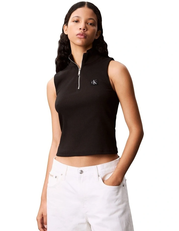 Sleeveless Quarter Zip Top in Black image 1