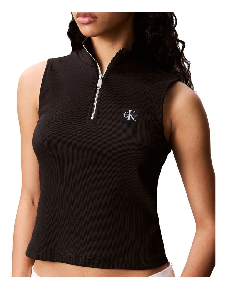 Sleeveless Quarter Zip Top in Black image 3