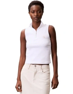 Sleeveless Quarter Zip Top in White