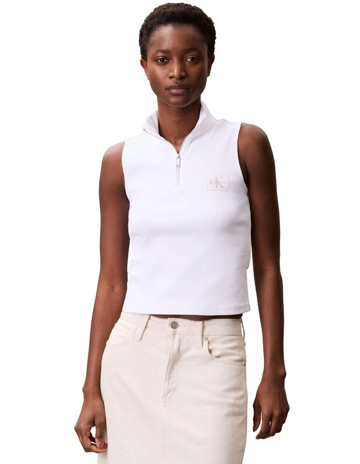 Sleeveless Quarter Zip Top in White image 1