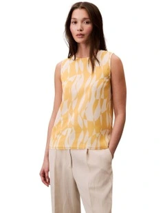 Printed Poly Chiffon Sleeveless Shell in Yellow