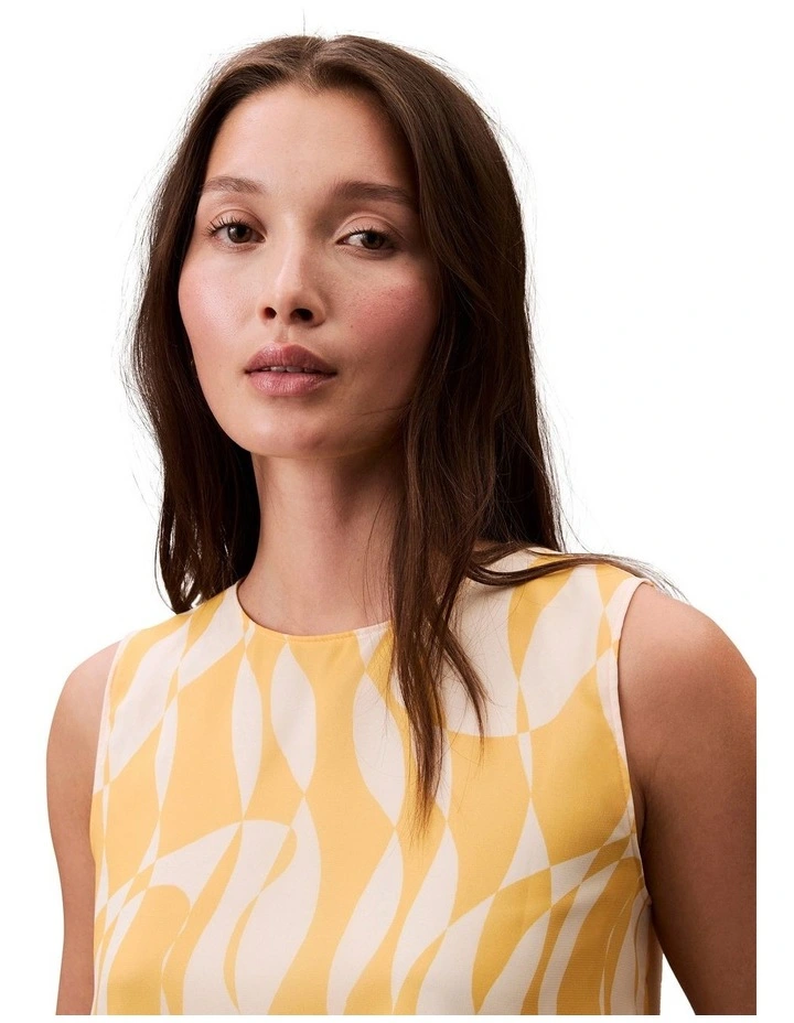 Printed Poly Chiffon Sleeveless Shell in Yellow image 3