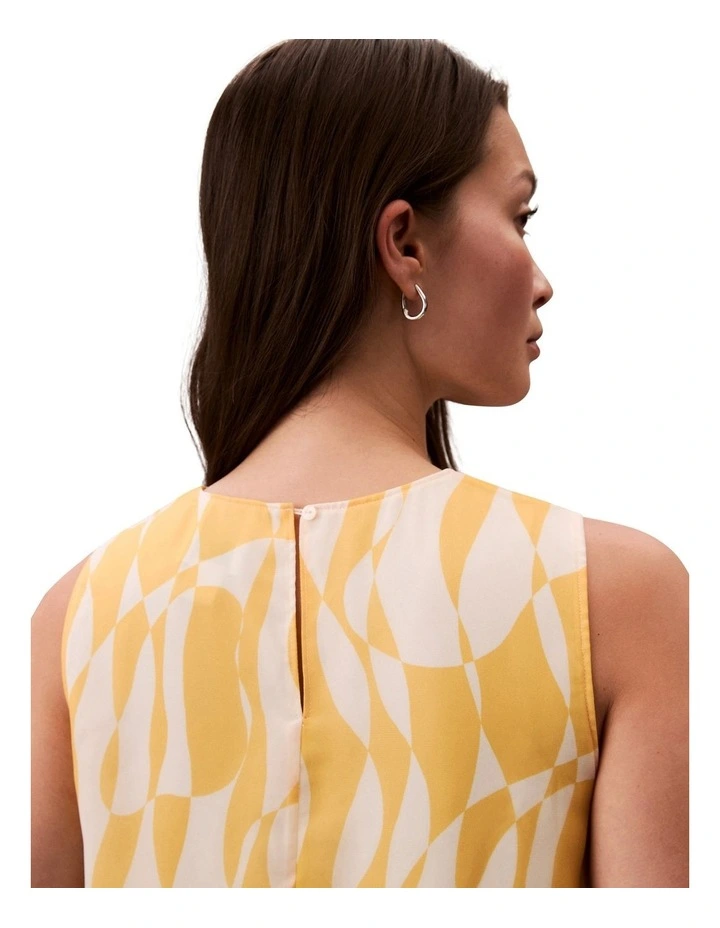 Printed Poly Chiffon Sleeveless Shell in Yellow image 4