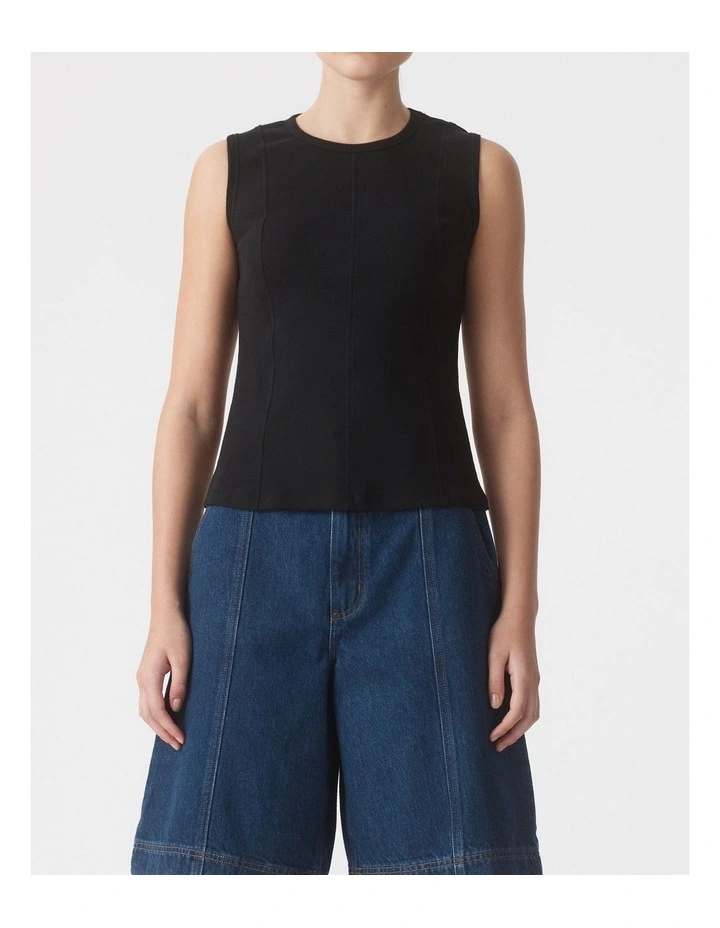 Panelled Rib Tank in Black image 1