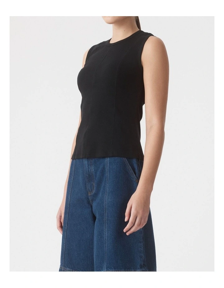 Panelled Rib Tank in Black image 3