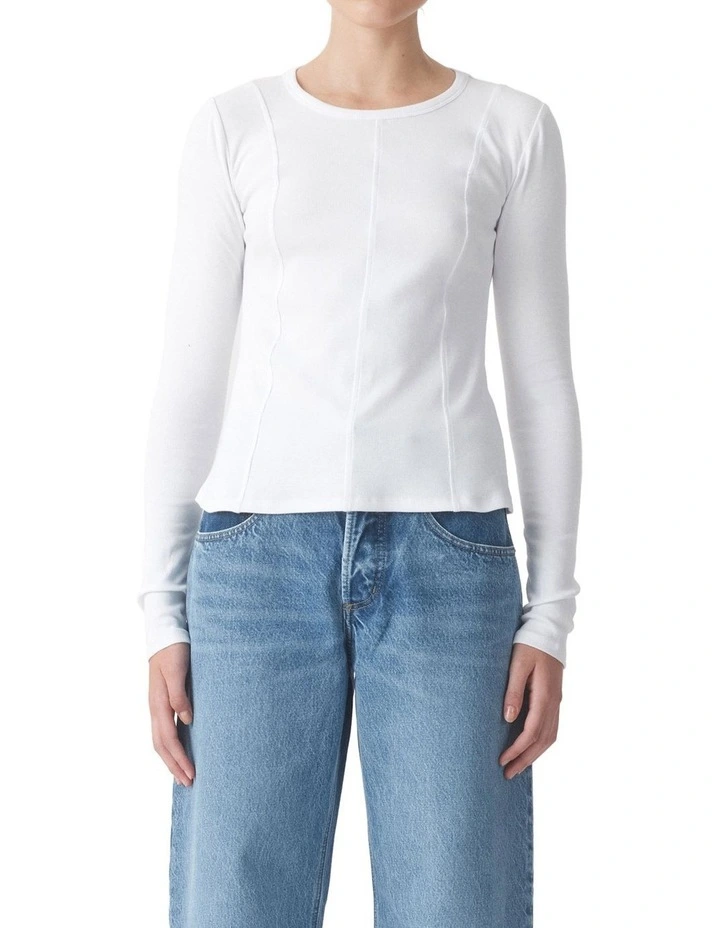 Panelled Long Sleeve Rib in White image 1