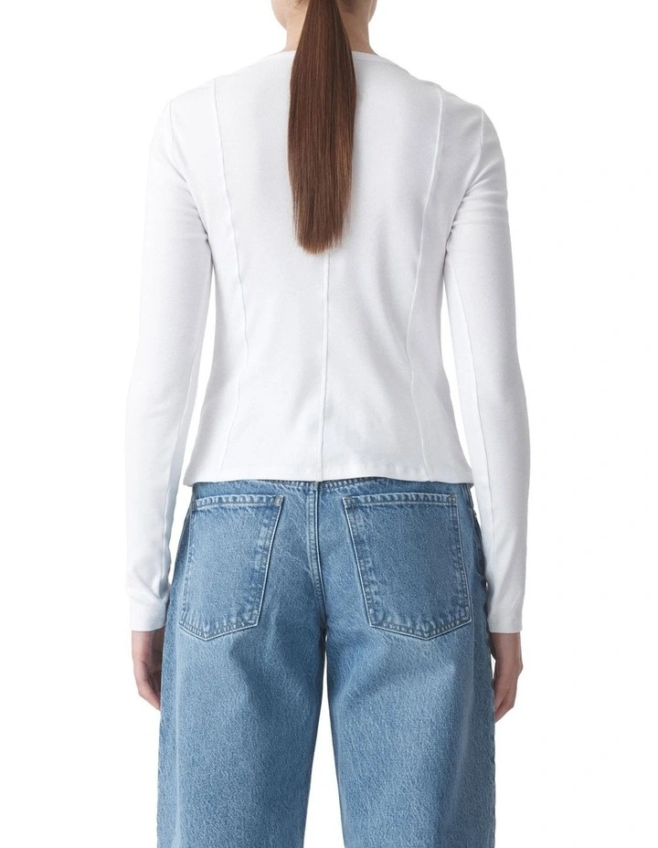 Panelled Long Sleeve Rib in White image 2