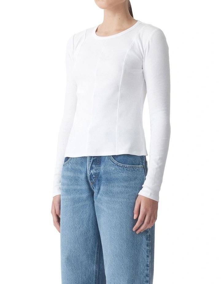 Panelled Long Sleeve Rib in White image 3