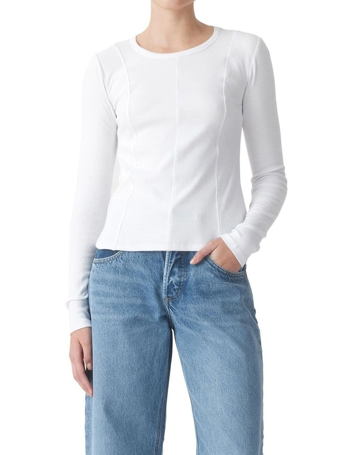 Panelled Long Sleeve Rib in White image 4