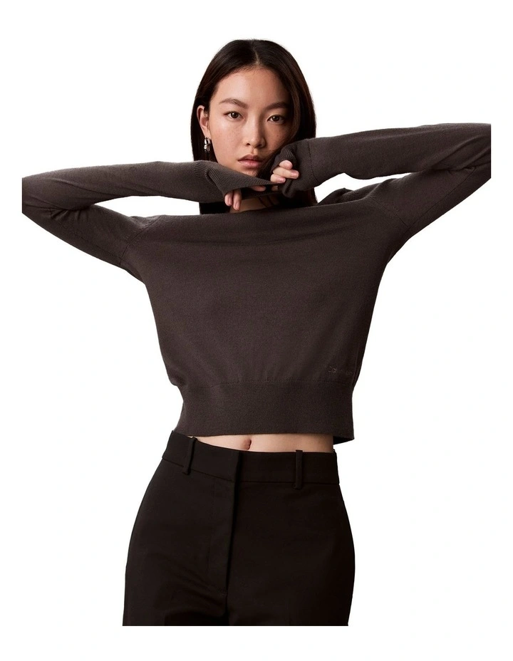 Long sleeve Crewneck Extrafine Merino Sweater in Black image 4