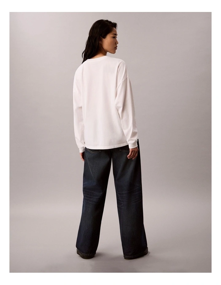 Long Sleeve Denim Applique Monologo Tee in White image 2