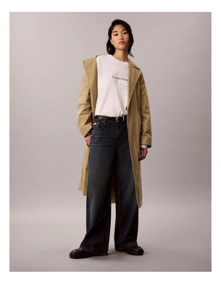 Long Sleeve Denim Applique Monologo Tee in White image 6