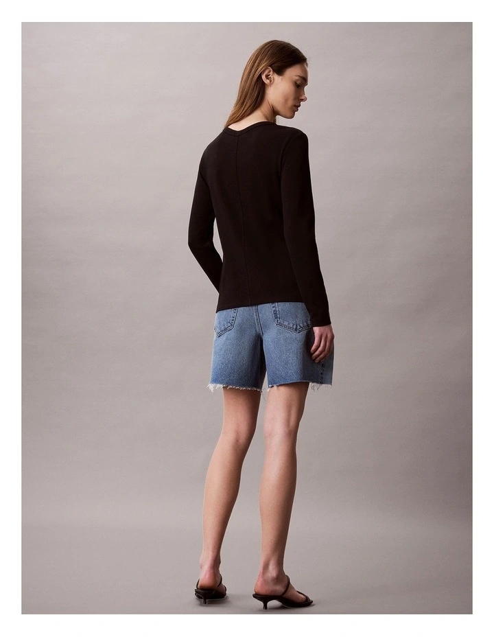 Woven Monologo Fine Rib Slim Cardigan in Black image 2