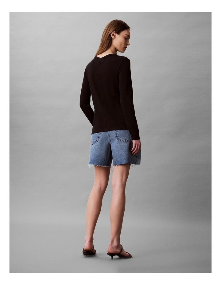 Woven Monologo Fine Rib Slim Cardigan in Black image 2