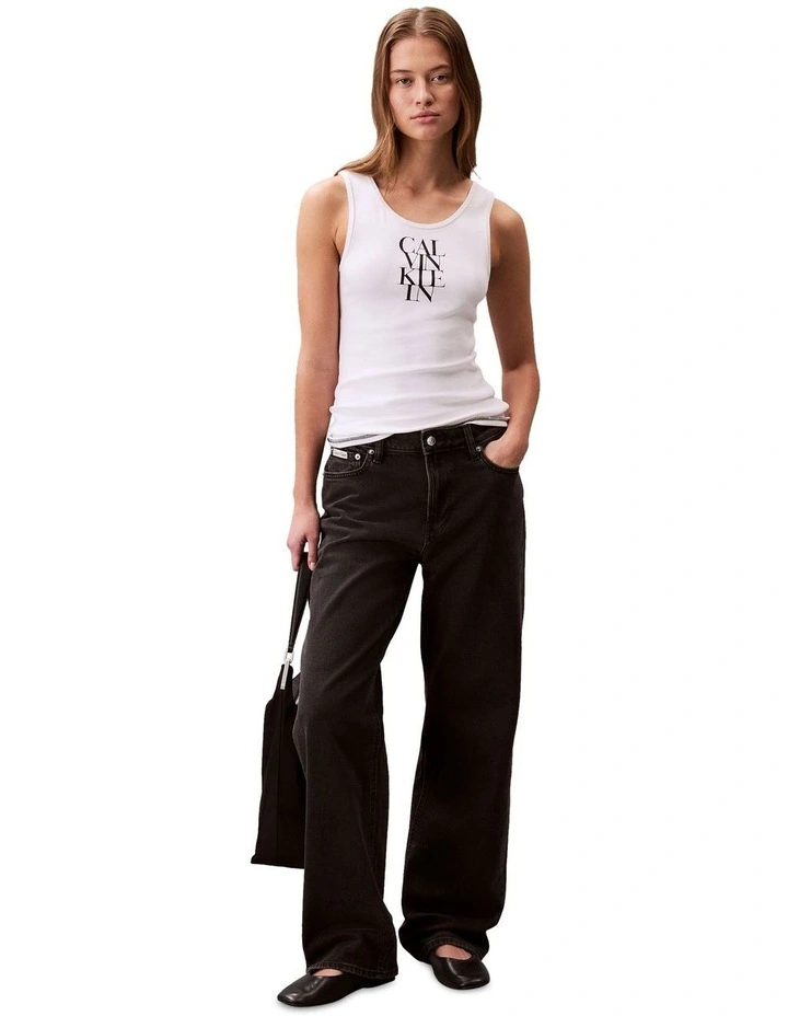 Logo Graphic Ribbed Tank Top in White image 6