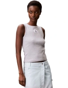 Woven Label Cotton Rib Tank in Grey