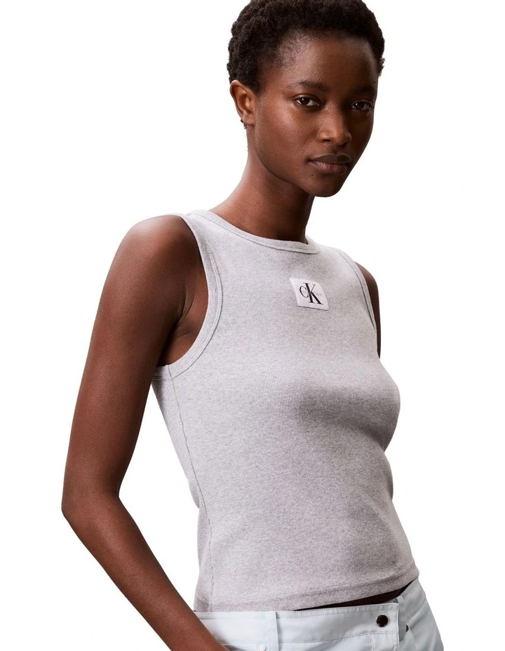 Woven Label Cotton Rib Tank in Grey image 3