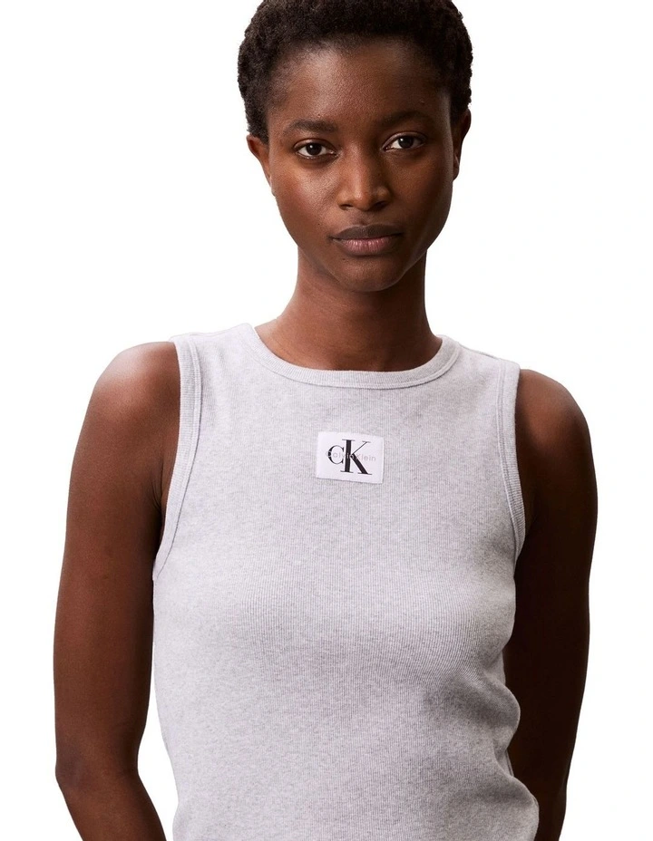 Woven Label Cotton Rib Tank in Grey image 4