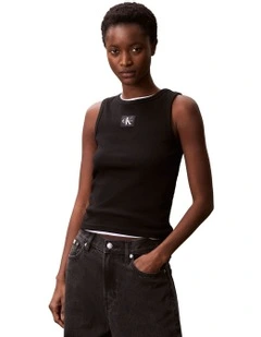 Woven Label Cotton Rib Tank in Black