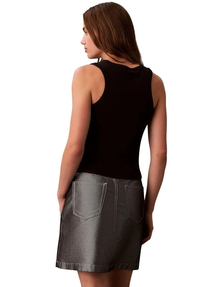 Woven Label Cotton Rib Tank in Black image 2