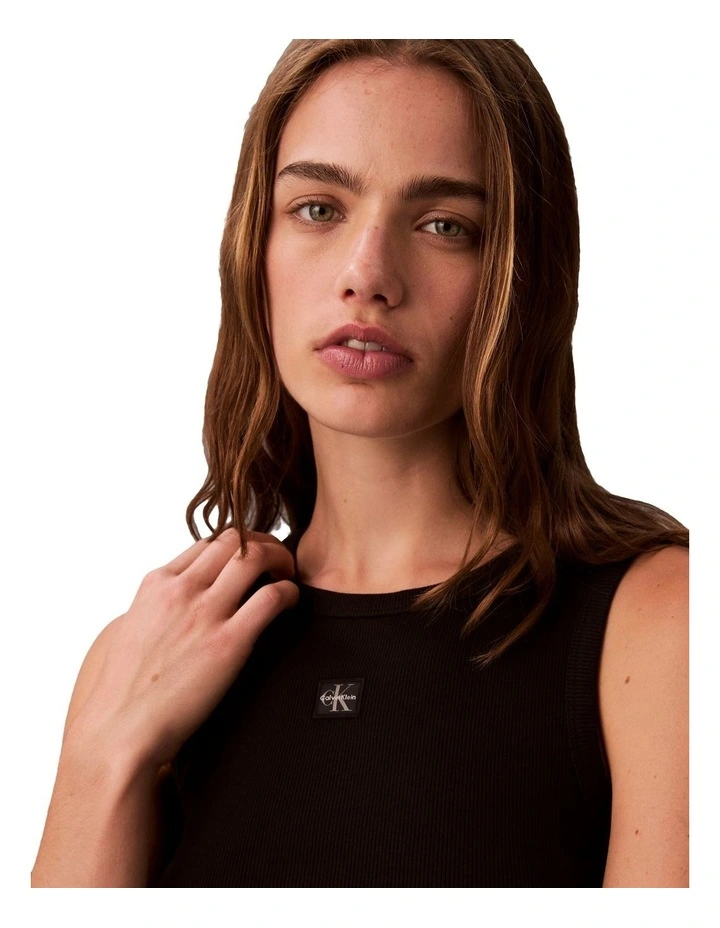 Woven Label Cotton Rib Tank in Black image 3