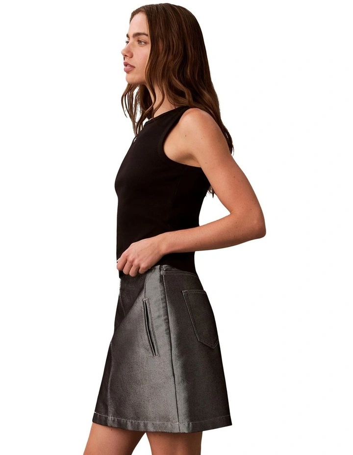 Woven Label Cotton Rib Tank in Black image 4