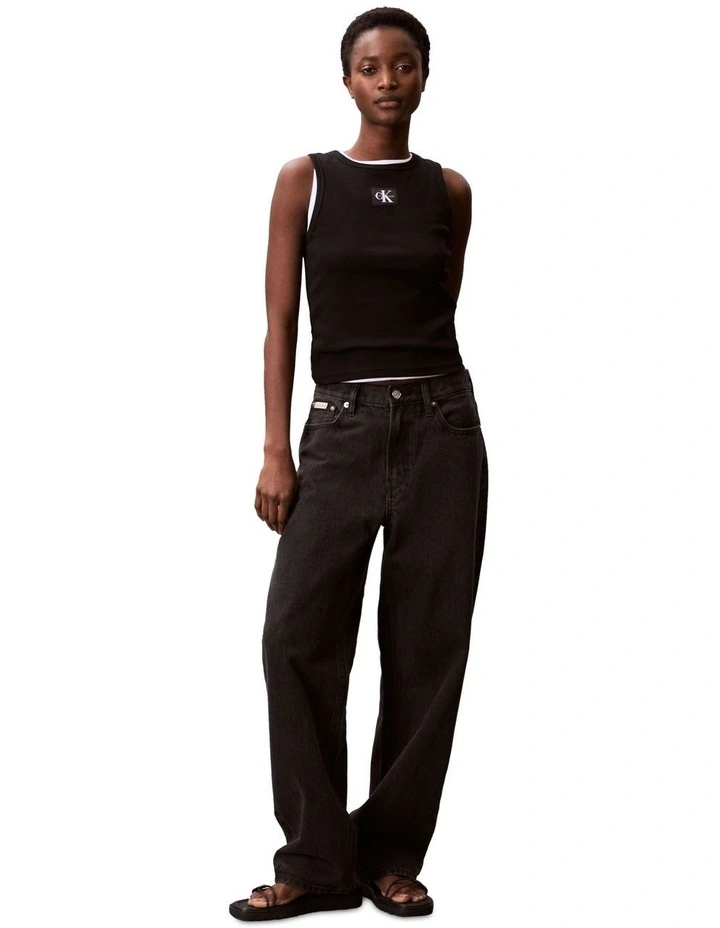 Woven Label Cotton Rib Tank in Black image 4