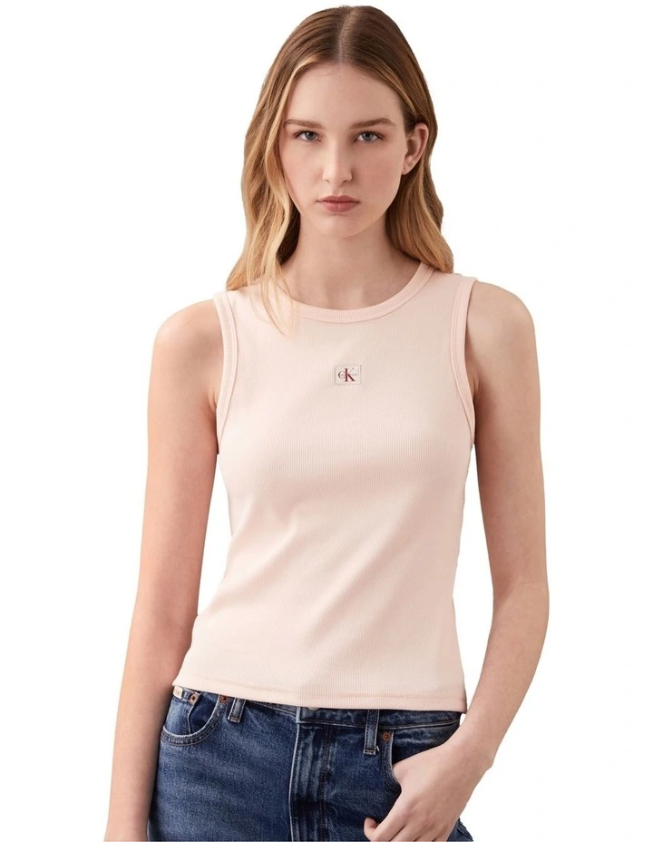 Woven Label Cotton Rib Tank in Pink image 1